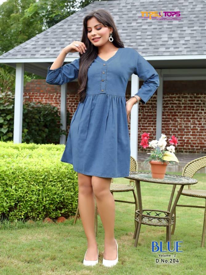 TIPS TOPS BLUE 2 Fancy Stylish Designer Cotton Party Wear Short Kurti Collection 
